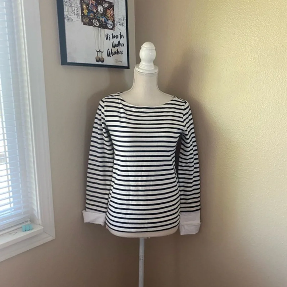 J. Crew French black and white striped sweater with dress cuffs, Sz. XXS